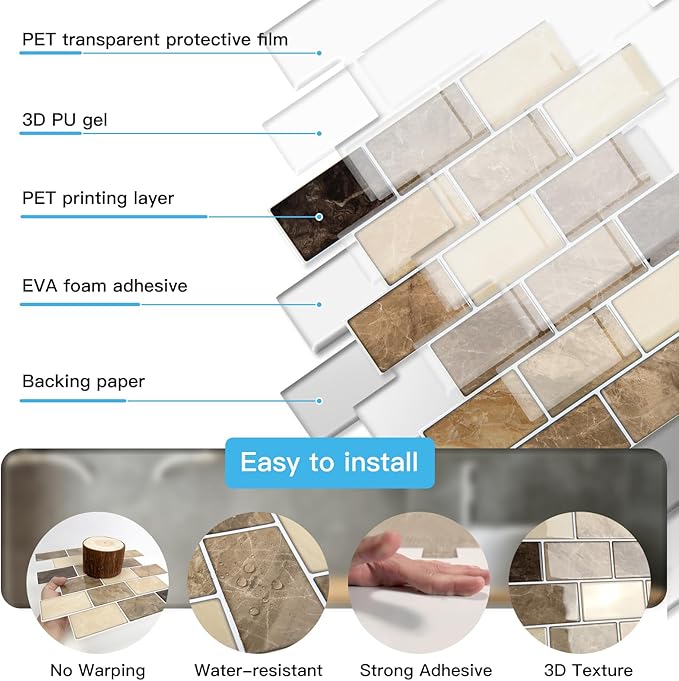 Art3d Peel and Stick Backsplash Tiles – 12"x12" Yellow Jasper Thicker Design - Image 7