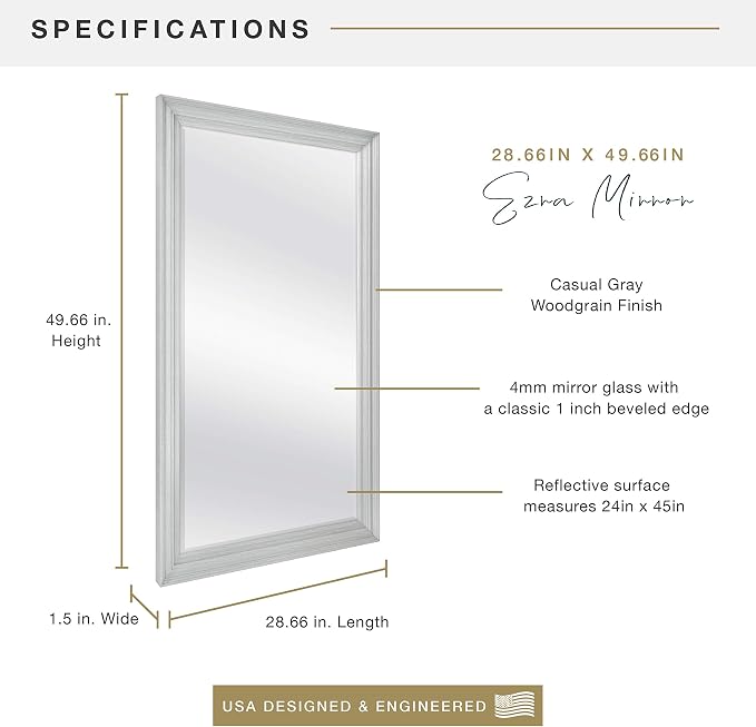 MCS Ezra 28.66x49.66 Large Wall Mirror, Vertical & Horizontal Wall Hanging - Image 3