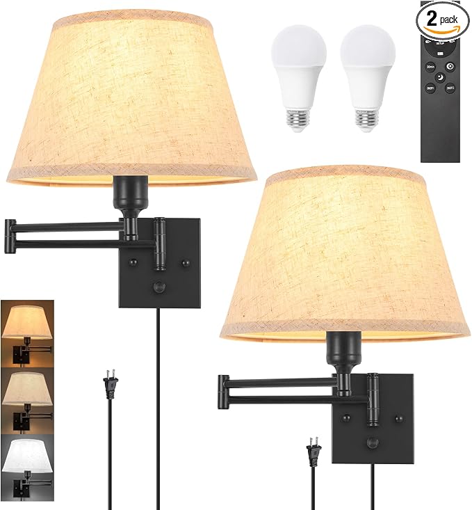 TRLIFE Wall Sconce Plug in, Remote Control Dimming 10-100% and Adjustable Color by TRLIFE