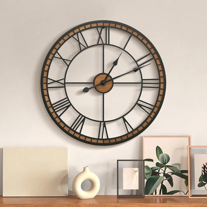 Micasso Large Farmhouse Wall Clock: 20 inch Modern Metal Black by Micasso