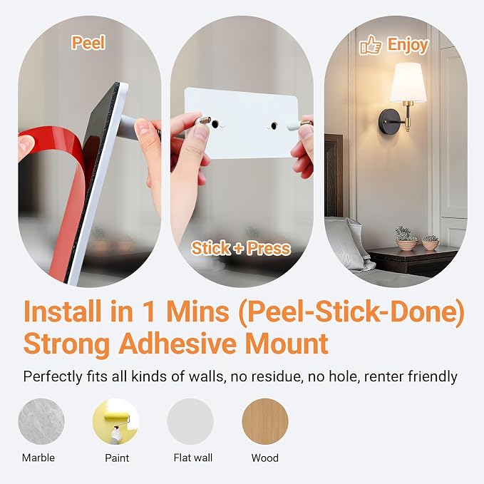 Peel and Stick Wall Sconces, Stick On Wall Sconce Set of 2, Battery Operated - Image 3