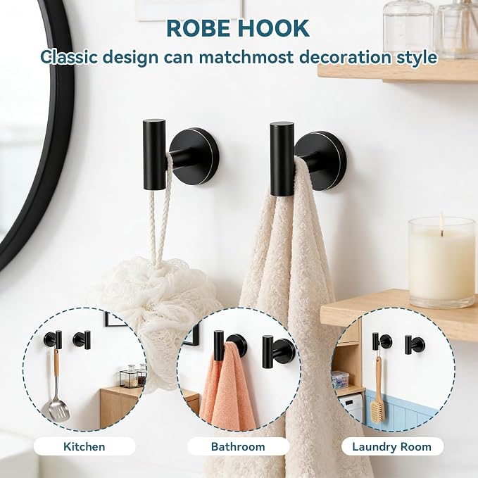 5-Piece Matte Black Bathroom Accessories Set, 24-Inch Wall-Mounted Towel Bar - Image 5