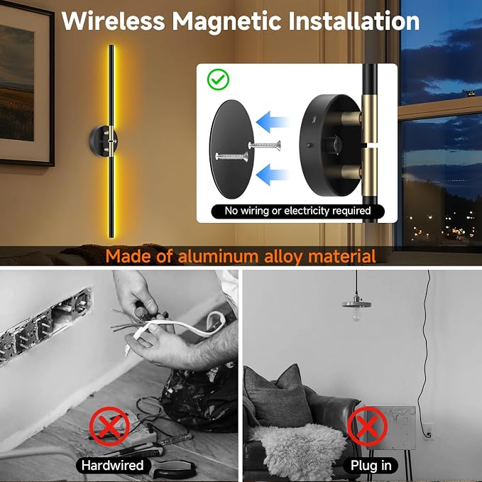 Wall Sconces with 360°DIY Independently Rotatable Lamp, 10000mAh Rechargeable - Image 6