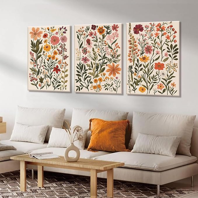 KISSFOX 3 Piece Boho Floral Canvas Wall Art - Image 4