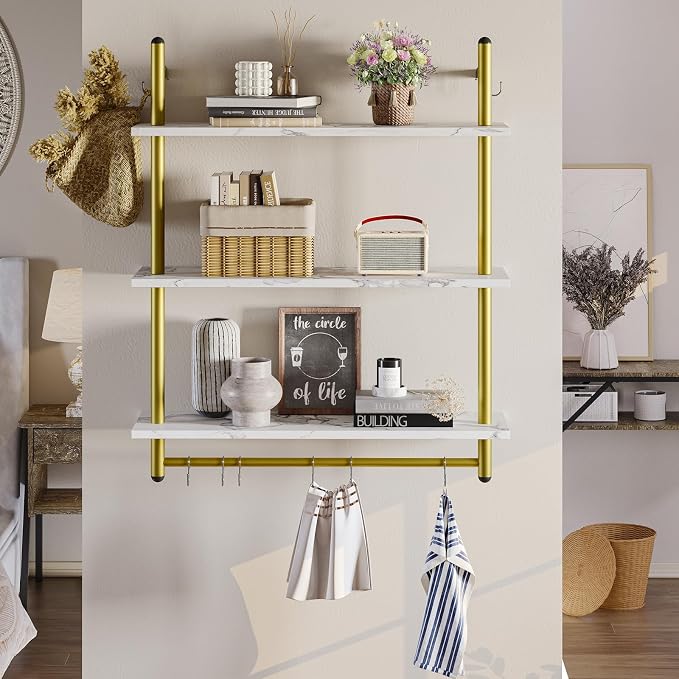 Bestier 31" Industrial Pipe Shelving, Floating Kitchen Wall Shelves 3 Tier - Image 6