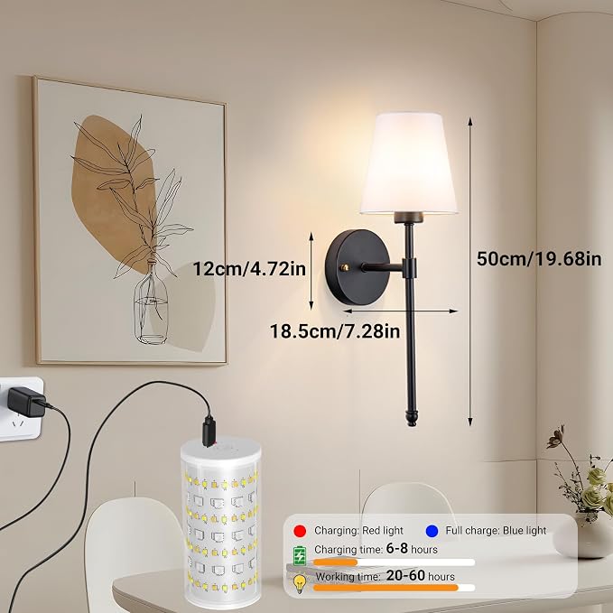 Battery Operated Wall Sconces Set Of 2, Wireless Battery Wall Light - Image 8