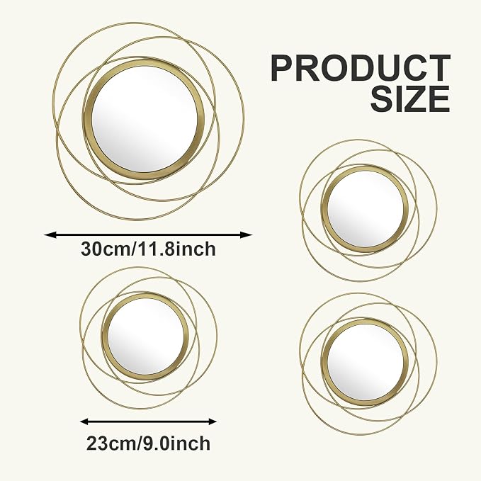 4 Piece Gold Round Wall Mirror Set Modern Metal Circle Home Decor - Image 6