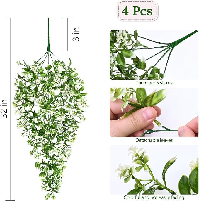 Waipfaru 4pcs Fake Hanging Plants, Artificial Hanging Flowers Faux Ivy Pothos - Image 5