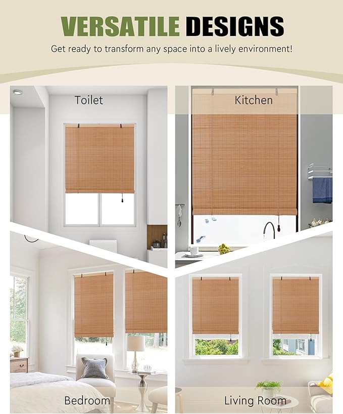 FoundGo Retro Bamboo Blinds 35" W x 72" H Bamboo Roman Shades Light Filtering - Image 5
