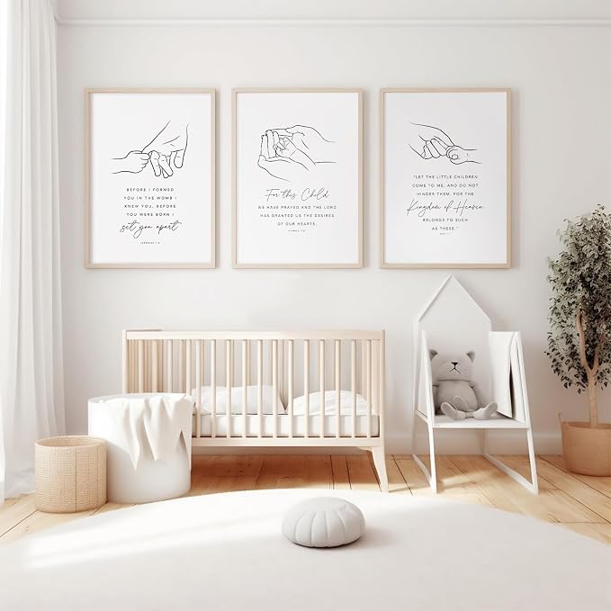 Joocrise Nursery Scripture Wall Art Set of 3 Nursery Bible Verse Wall Decor - Image 6