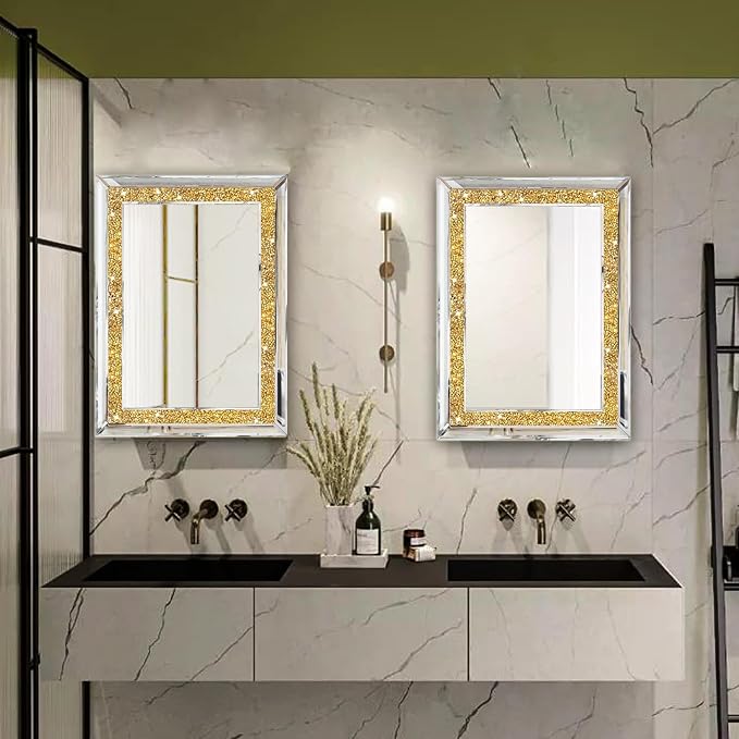 2 Piece Wall Mirrors, Crush Diamond Wall Decor - Image 6