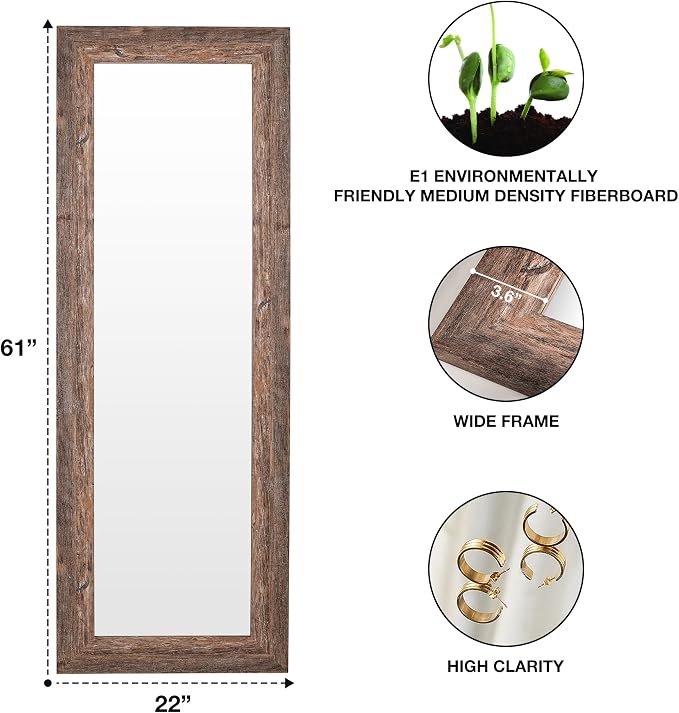 Syndra Farmhouse Full Length Mirror 61x22'', Rustic Floor Mirror, Large - Image 3