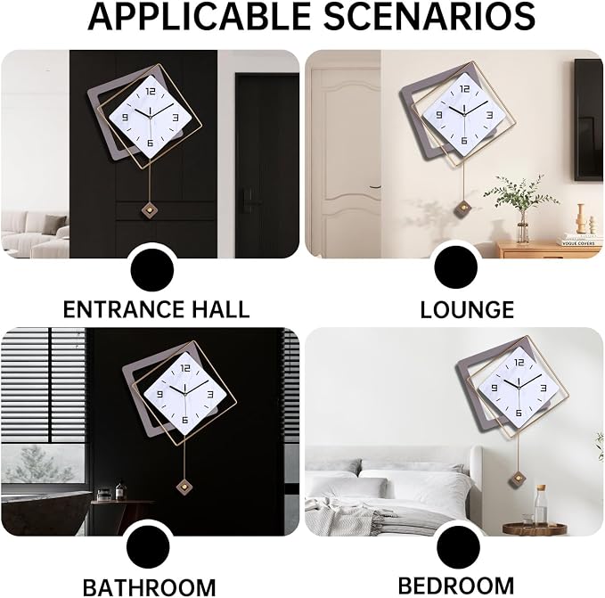 Wall Clock with Pendulum, Silent Quality Quartz Battery Operated, Modern Large - Image 5