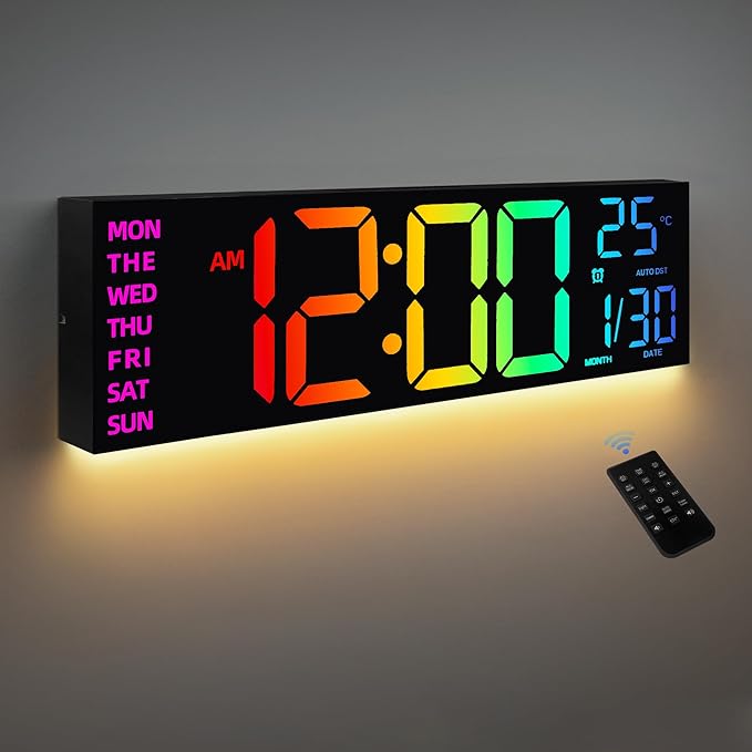 HAITANG 8 Colors Digital Wall Clock, 16.2" Large Digital Clock by ArtfulClocksBeautifulMoments