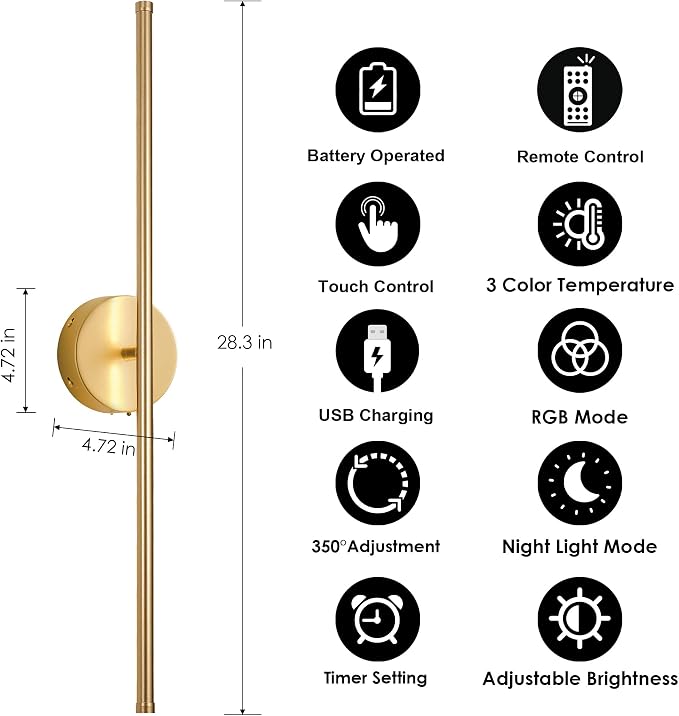 KARTOOSH Battery Operated Wall Sconces Set of Two, - Image 5