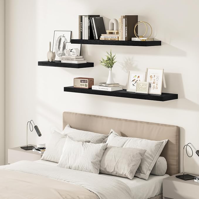 Black Floating Shelves for Wall 24 Inches Long, Heavy Duty Shelf for Bedroom - Image 8