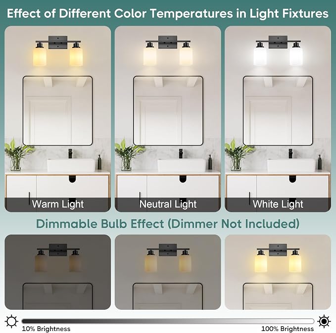 Ascher Bathroom Light Fixtures, 2-Light Vanity Light Over Mirror, Matte Black - Image 7