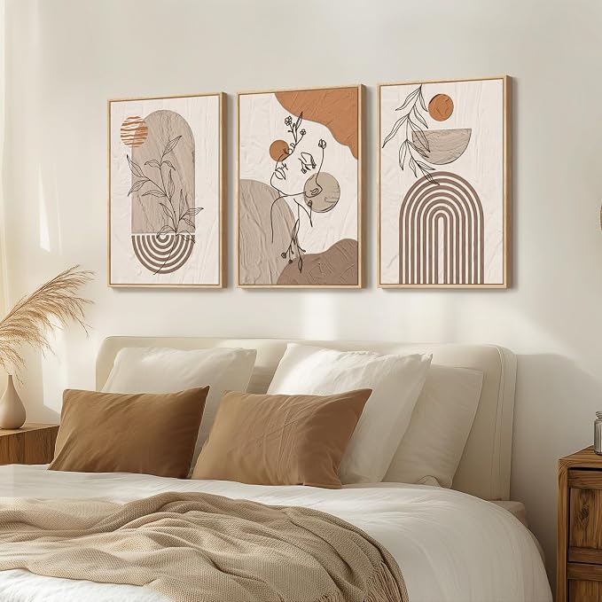 Large Framed Earth Tone Boho Abstract Wall Art - Image 4