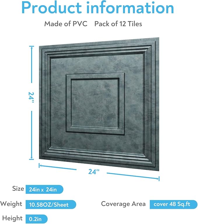 STICKGOO Glue Up Ceiling Tiles, 24x24 Inch PVC Decorative Drop Ceiling Tile - Image 4