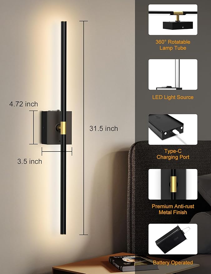 Battery Operated Wall Sconces Set of 2: 10000mAh Rechargeable Wall Lights - Image 5