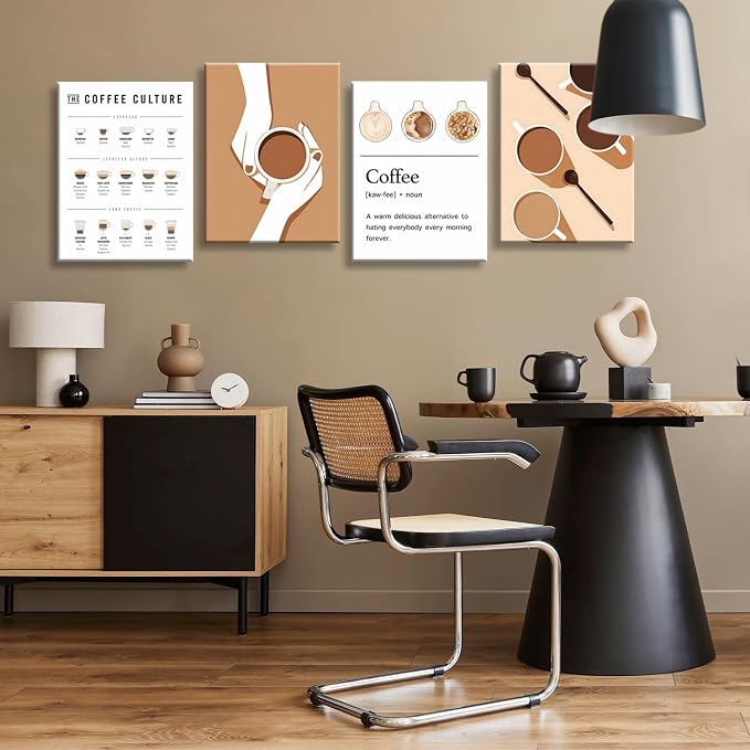 NCYEL 4pcs Modern Minimalist Coffee Wall Art Kitchen Coffee Shop Pictures - Image 6