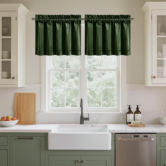 NICETOWN Velvet Cafe Windows Valance, Olive Green Window Treatment - Image 5