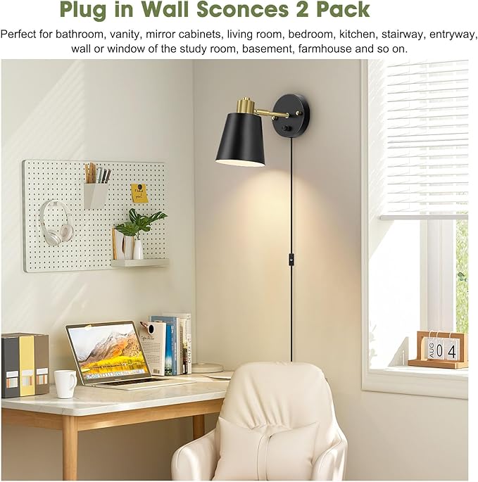 Lomoky Plug in Wall Sconces Set of 2, Dimmable Wall Lights - Image 5