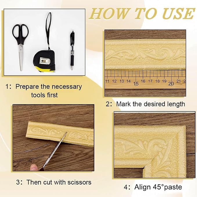 CRASPIRE 88.9x1.69in Peel Stick Foam Crown Molding Baseboard Trim Yellow Self - Image 3