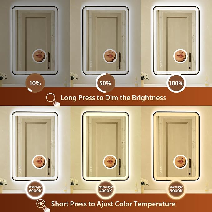 24x36 Inch Black Framed LED Bathroom Mirror - Image 4