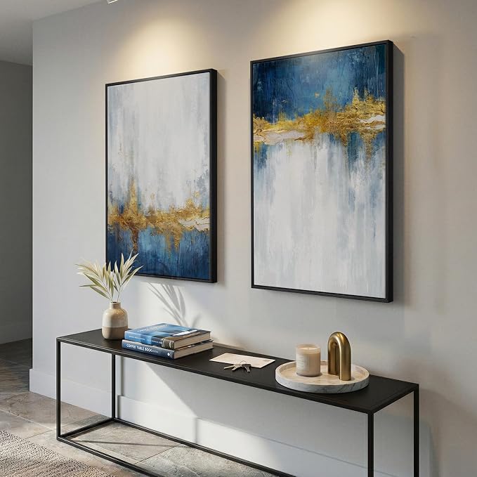 Framed Blue and White Abstract Wall Art - Image 2