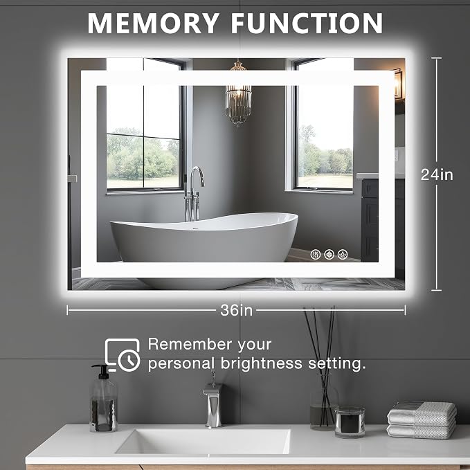 DUMOS 24.1"x36.1" LED Bathroom Mirror, Smart Anti-Fog Bathroom Vanity Mirror - Image 2