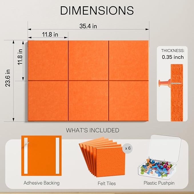 MaxGear Large Cork Board for Wall 36" x 24", 6 Pack Felt Wall Tiles - Image 5