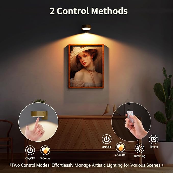 3 Pack Picture Lights for Wall, Rechargeable Battery Operated wall lights - Image 4