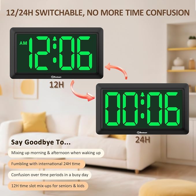 Soobest 9.5 Inch Large Digital Wall Clock Battery Operated, Auto & Manual - Image 8