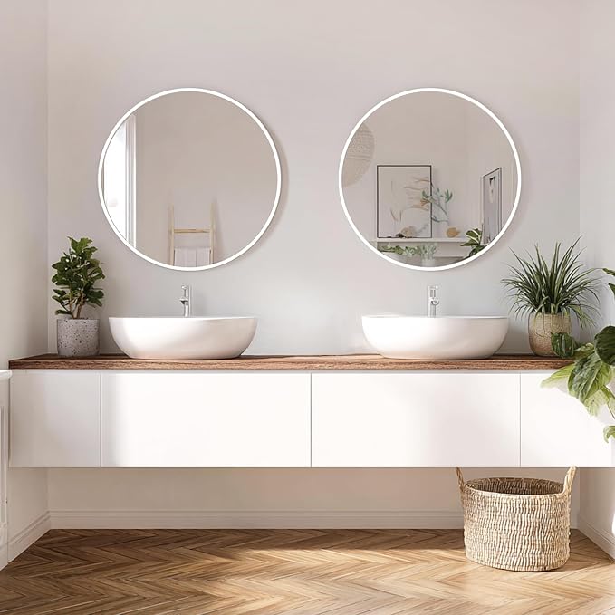 Sunniry White Round Mirror 24 inch, 2 Pack White Circle Mirror, Round Bathroom - Image 6