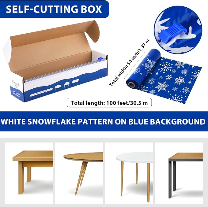 Kochorie 100 Ft x 54 Inch Blue Snowflake Tablecloth Roll - Image 2