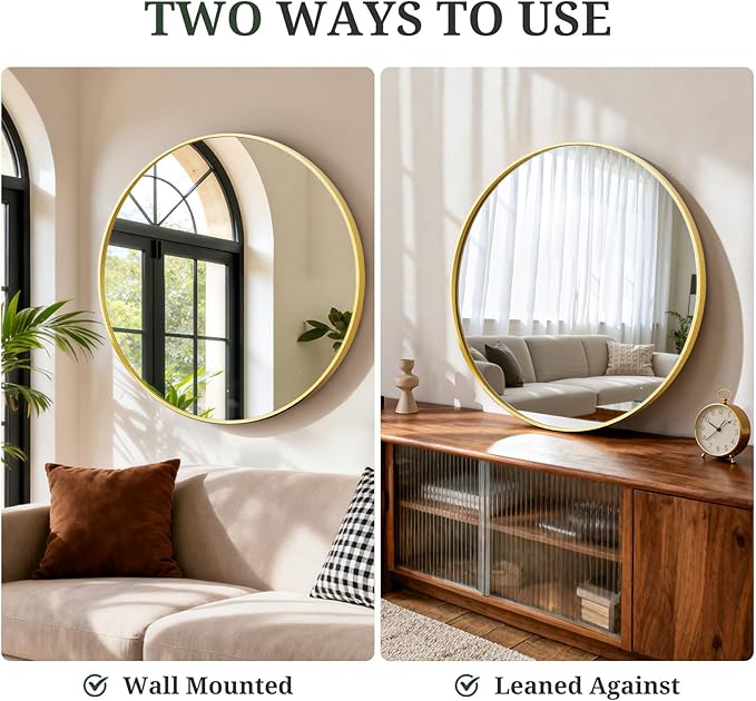 Round Wall Mirror 24 Inch Gold Vanity Mirror - Image 4