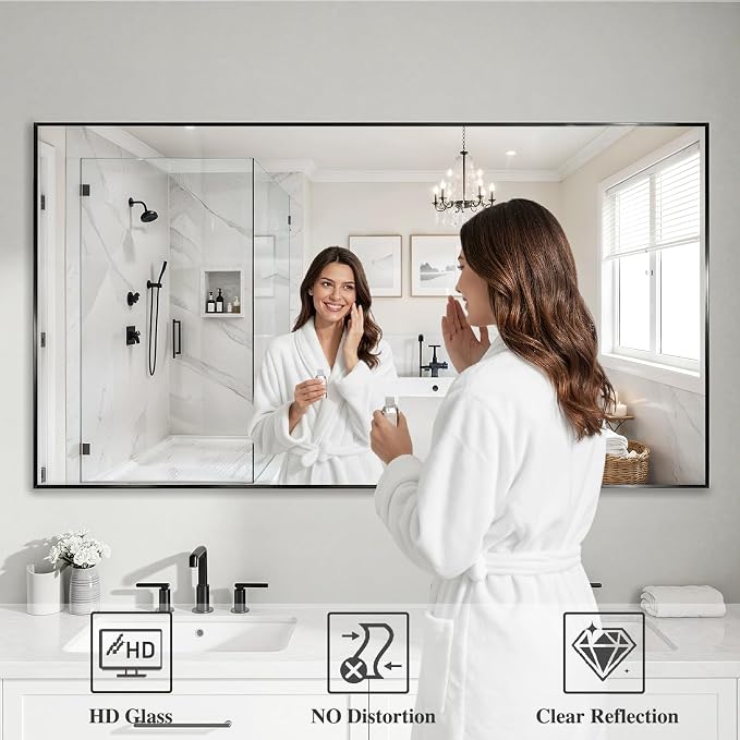 Koonmi Black Mirrors for Wall, 30x60 Inch Bathroom Mirror, Rectangular Wall - Image 3