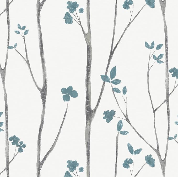 Timeet Peel and Stick Wallpaper White and Blue Floral Wallpaper Boho Leaf by Timeet