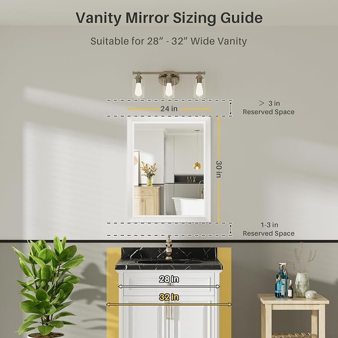 24x30 Inch White Bathroom Mirror - Image 2