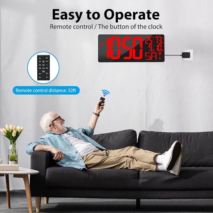 18" Digital Wall Clock Large Display/Bluetooth Sync Time, Large Wall Clock - Image 3