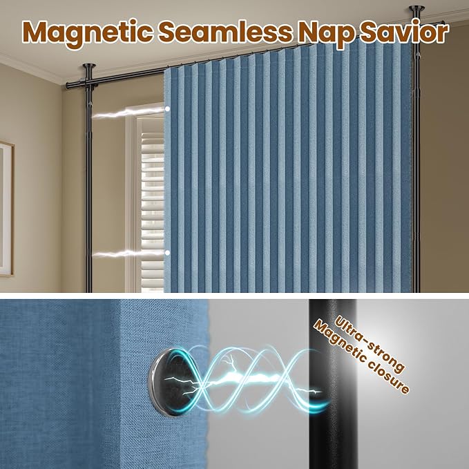 100% Blackout Room Divider Curtains Sets Blue 2 Panels W100 x L96in No Drill - Image 6
