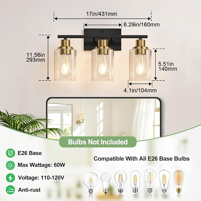 Indoi 3-Light Bathroom Light Fixtures, Bathroom Wall Lamp - Image 8