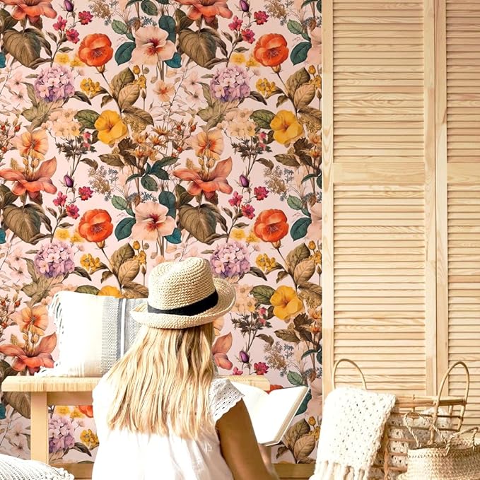 Jeweluck Floral Peel and Stick Wallpaper Vintage Floral Contact Paper Peel and - Image 6