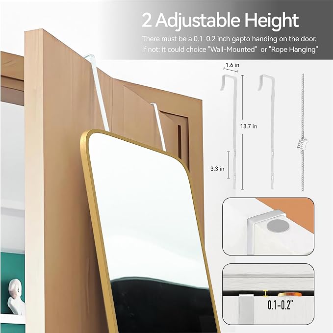 SCWF-GZ 47x14 Mirror Rectangle Full Body Length Door Hanging Wall Mounted - Image 5