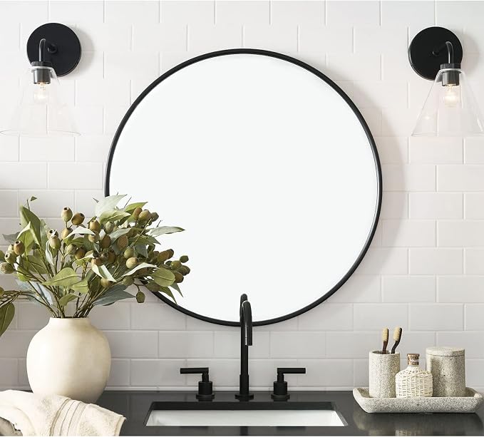 G-LEAF Black Round Mirror 32 inch Circle Mirror - Image 2