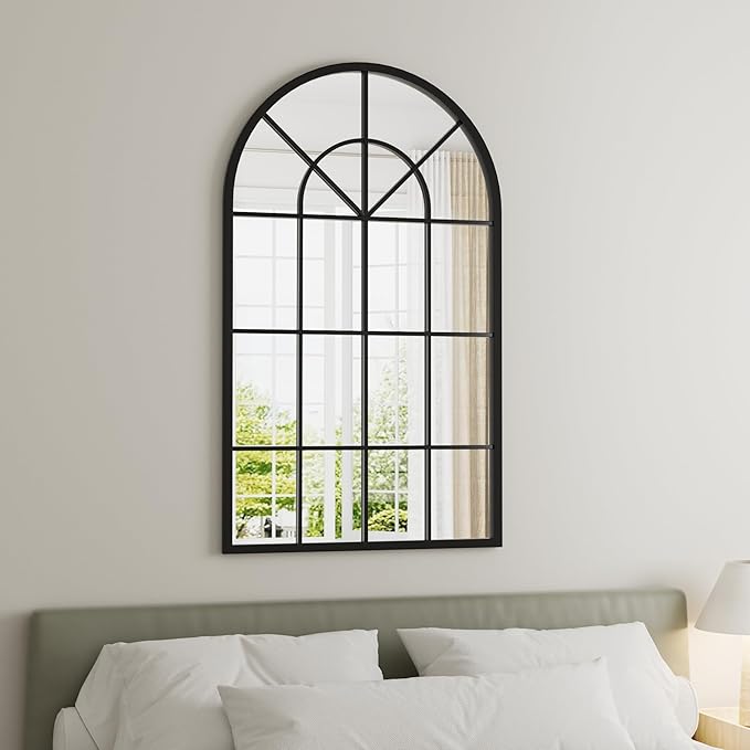 Dewfig Arch Wall Mirror Mounted Decorative, Arched Window Pane Mirror - Image 3