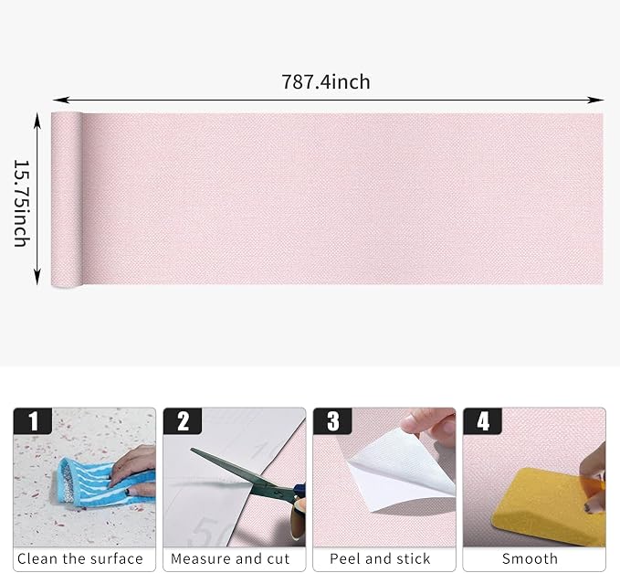 15.75"x787.4" Pink Wallpaper Peel and Stick Removable Grasscloth Textured - Image 9