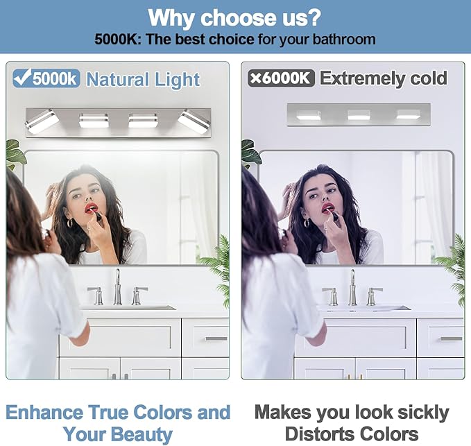 360° Rotate LED Bathroom Vanity Light Fixtures, 1600LM Acrylic Brushed Nickel - Image 3