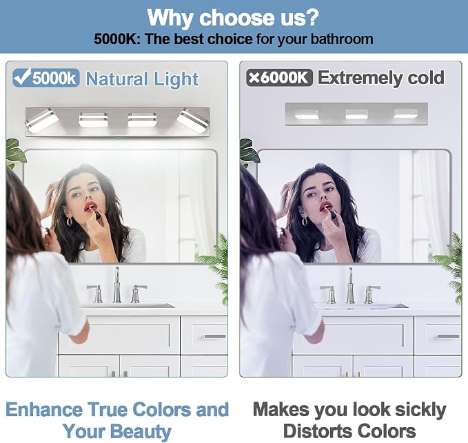 360° Rotate LED Dimmable Bathroom Vanity Light Fixtures, 1600LM Acrylic Brushed - Image 5